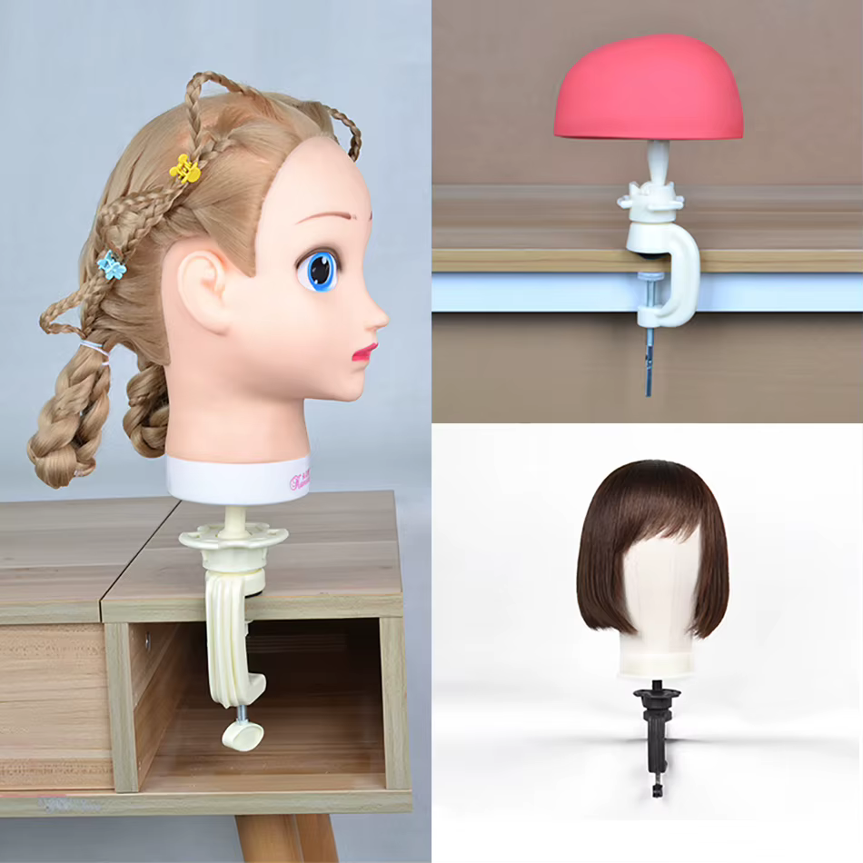 Support de tête de perruque à pince de table, support de tête de mannequin d'entraînement réglable en plastique, outils et accessoires capillaires