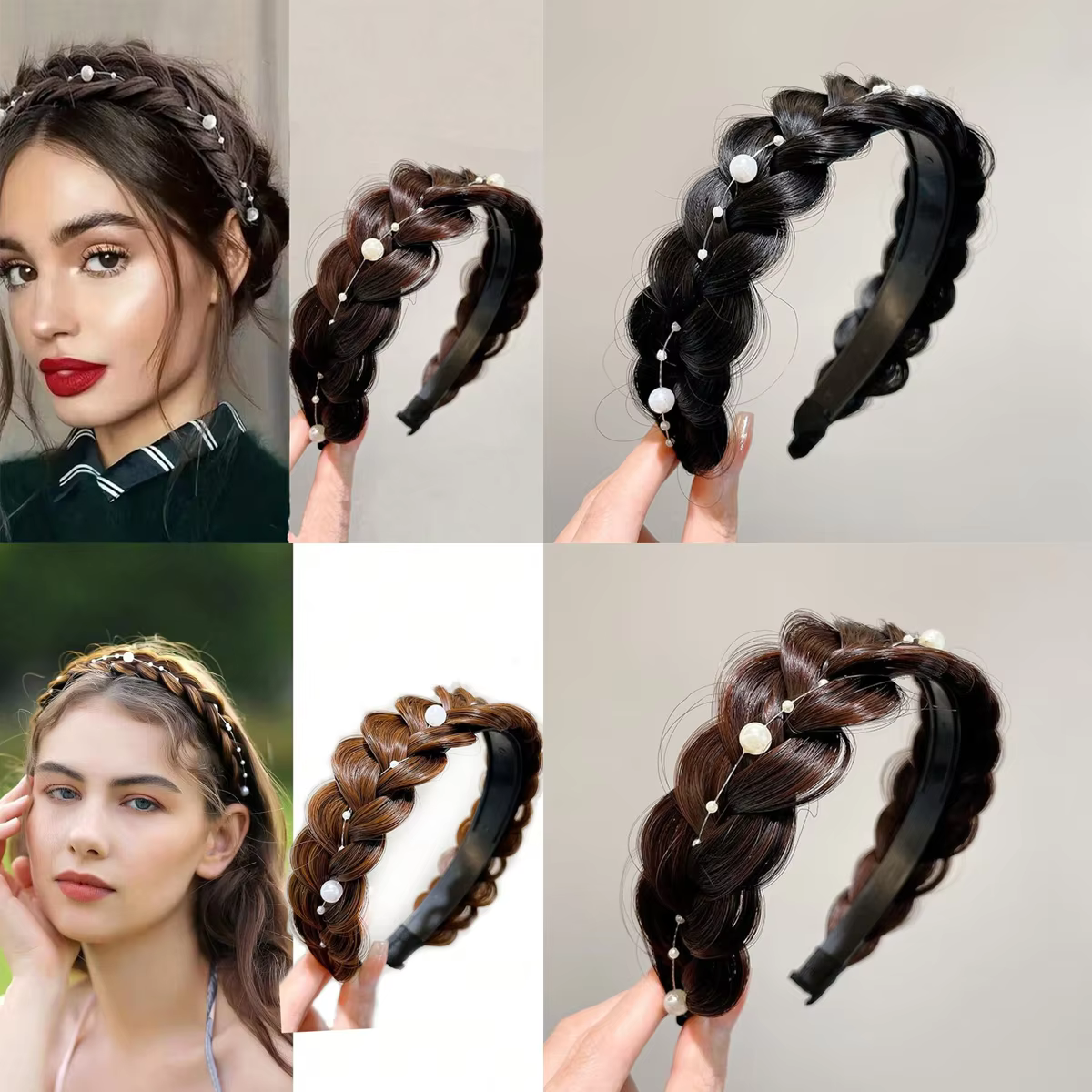 Perruque tressée en arête de poisson antidérapante