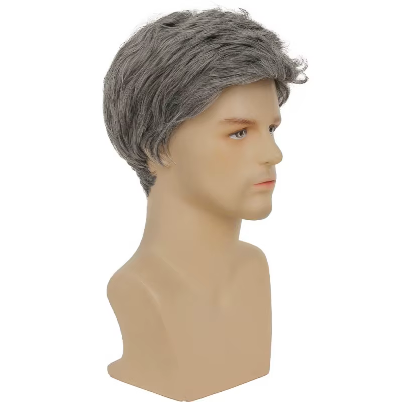 Perruque Courte Synthétique Grise pour Homme