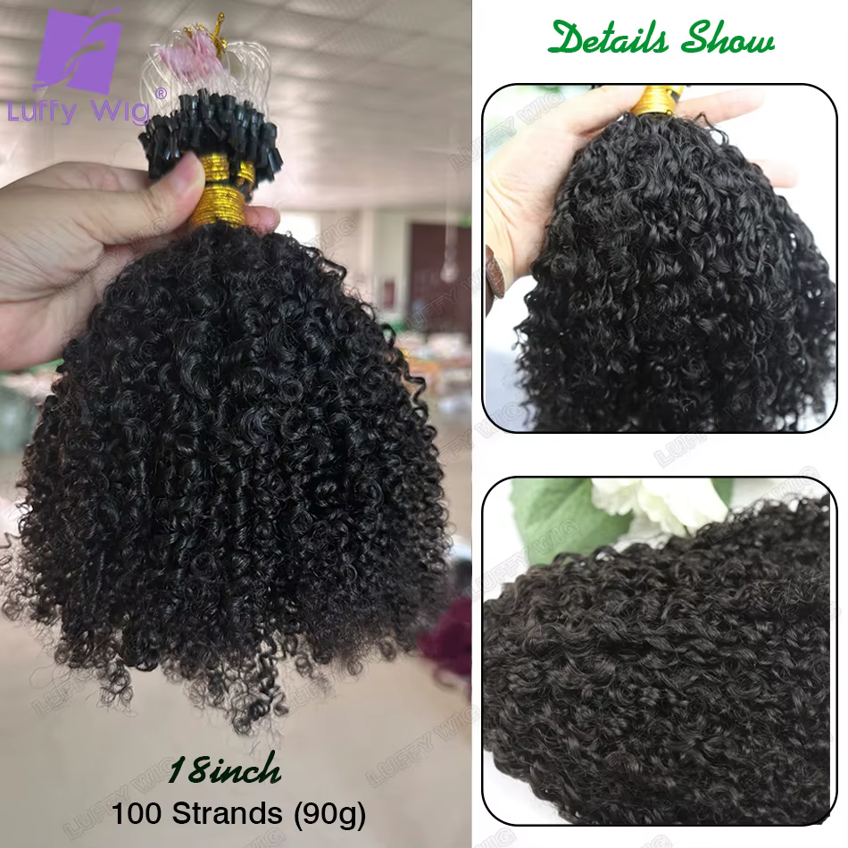 Double proximité Wn Afro Kinky Curly Micro Links Extensions de Cheveux Humains