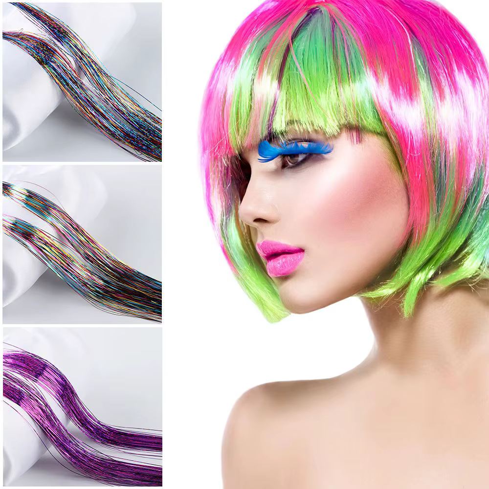 100 brins filles Streak Clubbing brillant Extension de cheveux Bling soie