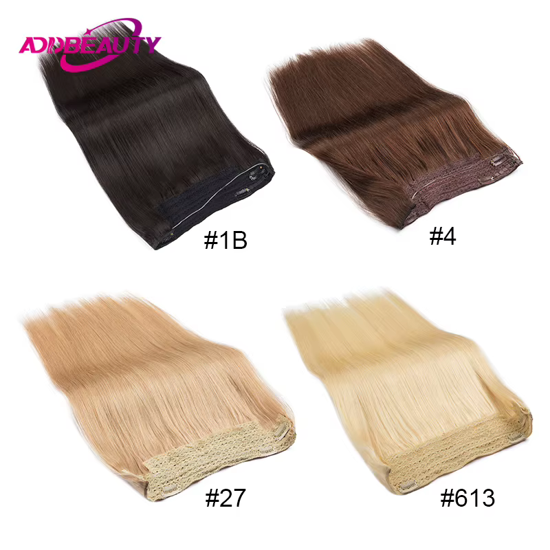 Extensions de cheveux à fil invisible avec bandeau transparent, taille réglable, clips sécurisés amovibles dans un postiche secrète droite
