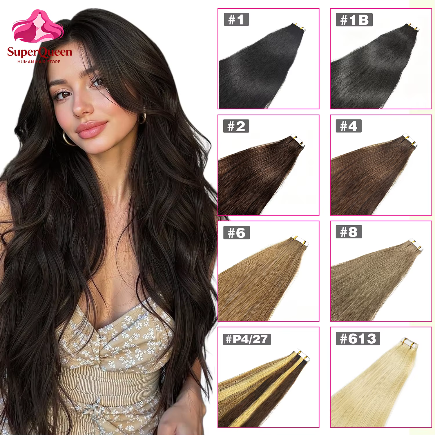 Extensions de cheveux humains à bandes adhésives