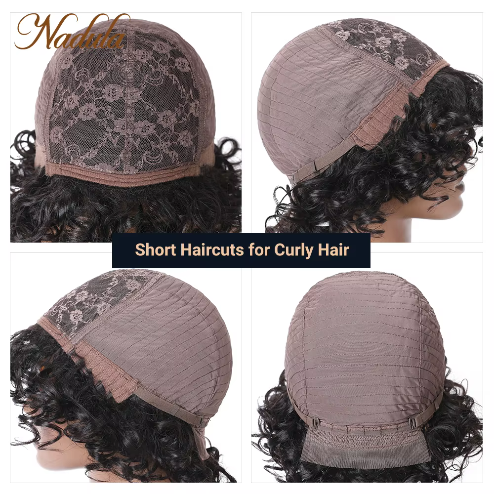 Nadula cheveux bouclés Pixie avec frange 10 "court rebondissant