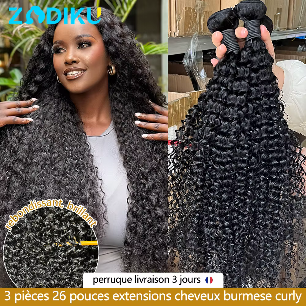 262626 Pouces Tissage Humain Hair Curly Wave