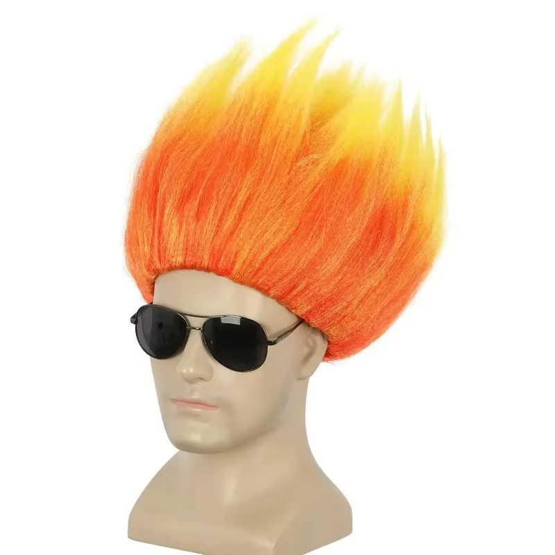 Perruque orange vif effet flamme