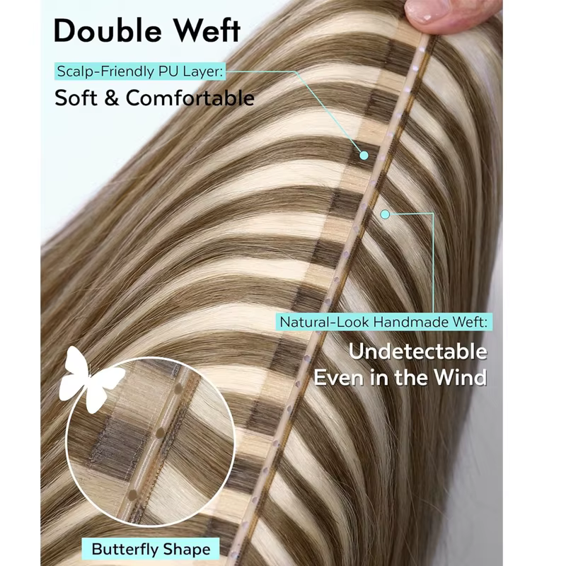 Extensions de cheveux humains en trame papillon 40 pièces