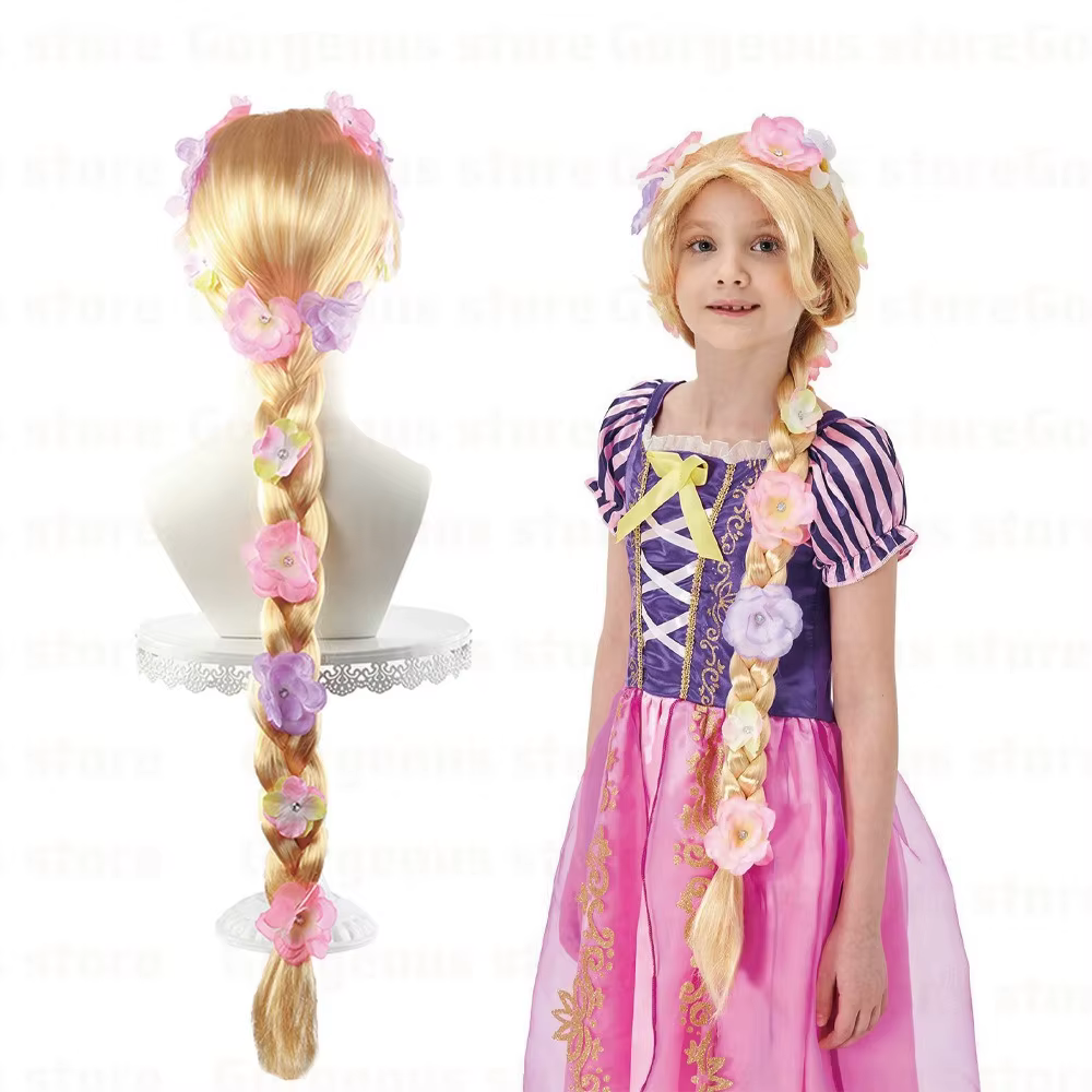 Perruques longues blondes Raiponce pour enfants