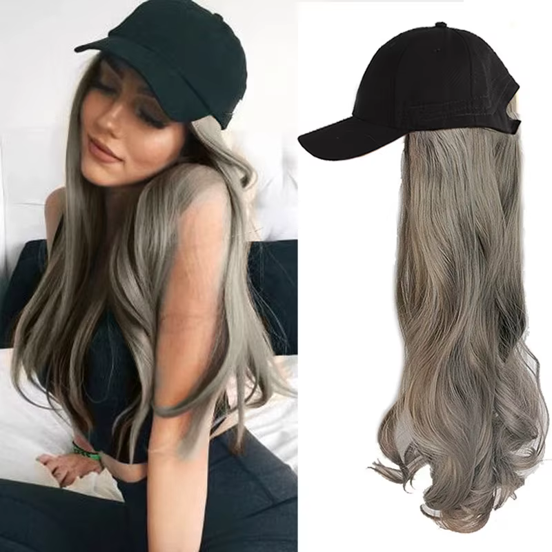 Perruque synthétique pour femme, cheveux longs, ondulations intégrées, résistante à la chaleur, avec bonnet intégré