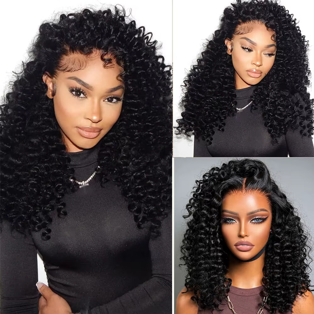Perruque bouclée profonde sans colle 13X4 facile à porter pour femmes-cheveux humains brésiliens vierges de densité 250%