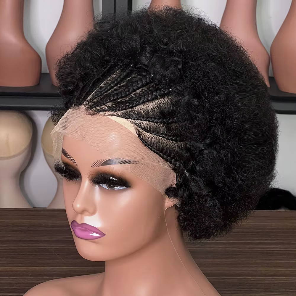 Perruques afro bouclées avec tresses pour femmes
