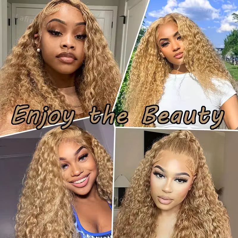 Perruque de cheveux humains blond miel perruques bouclées 13x6 Hd