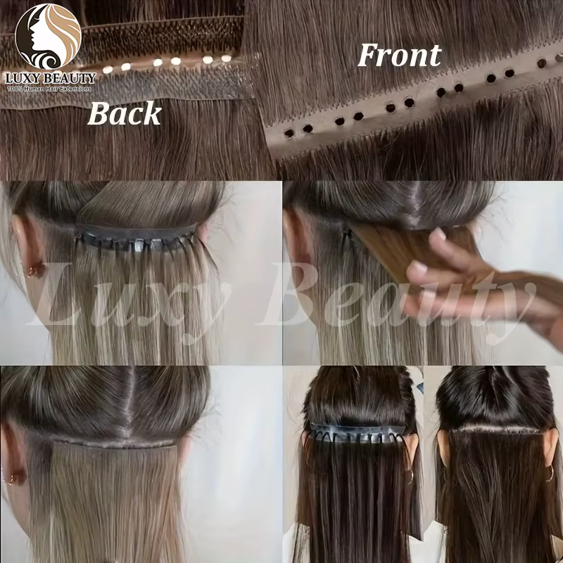 Extensions de cheveux humains à trame perforée Brown Butterfly Hole Weft