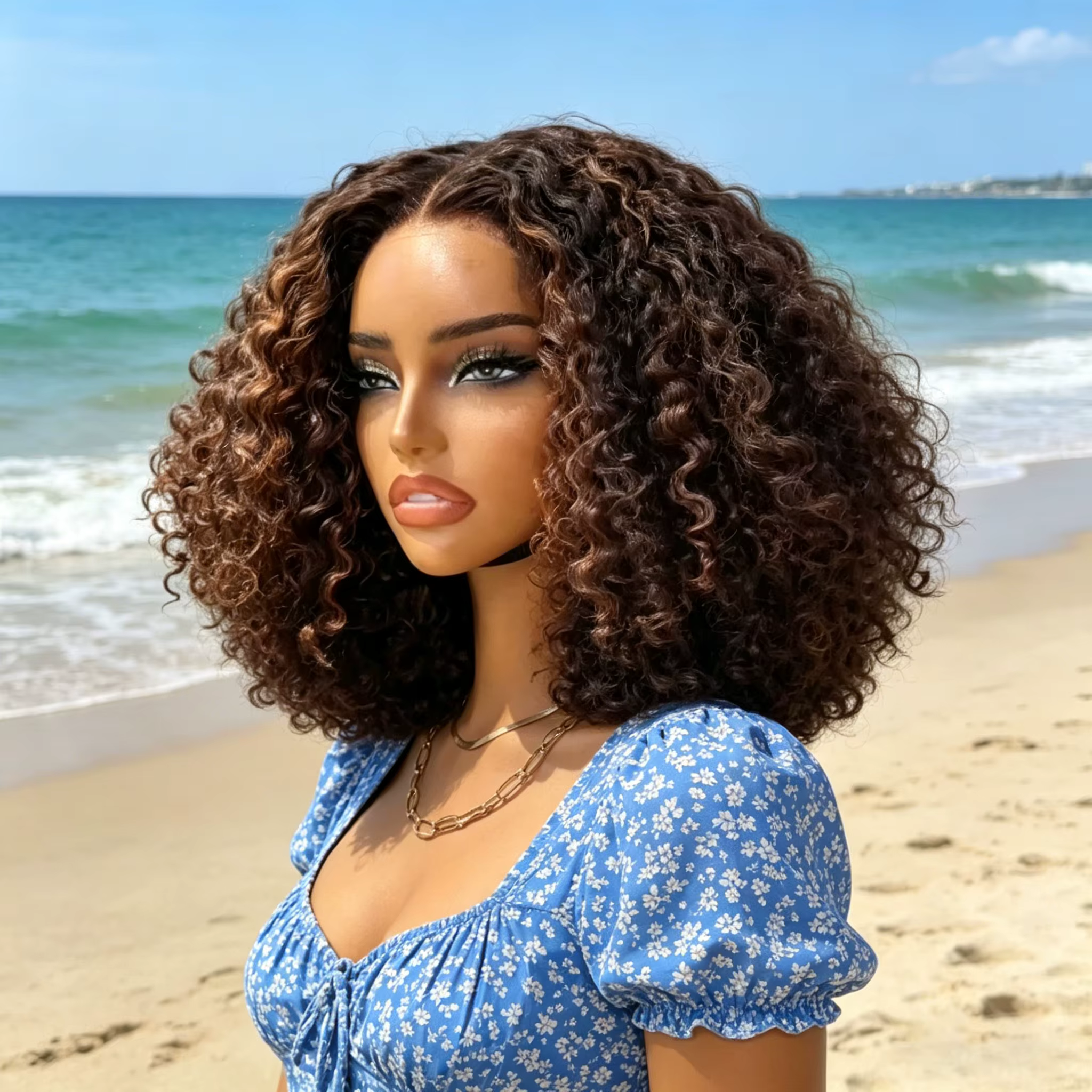 P4/27 mettre en évidence bouclés court Bob perruques cheveux humains 5x5 fermeture