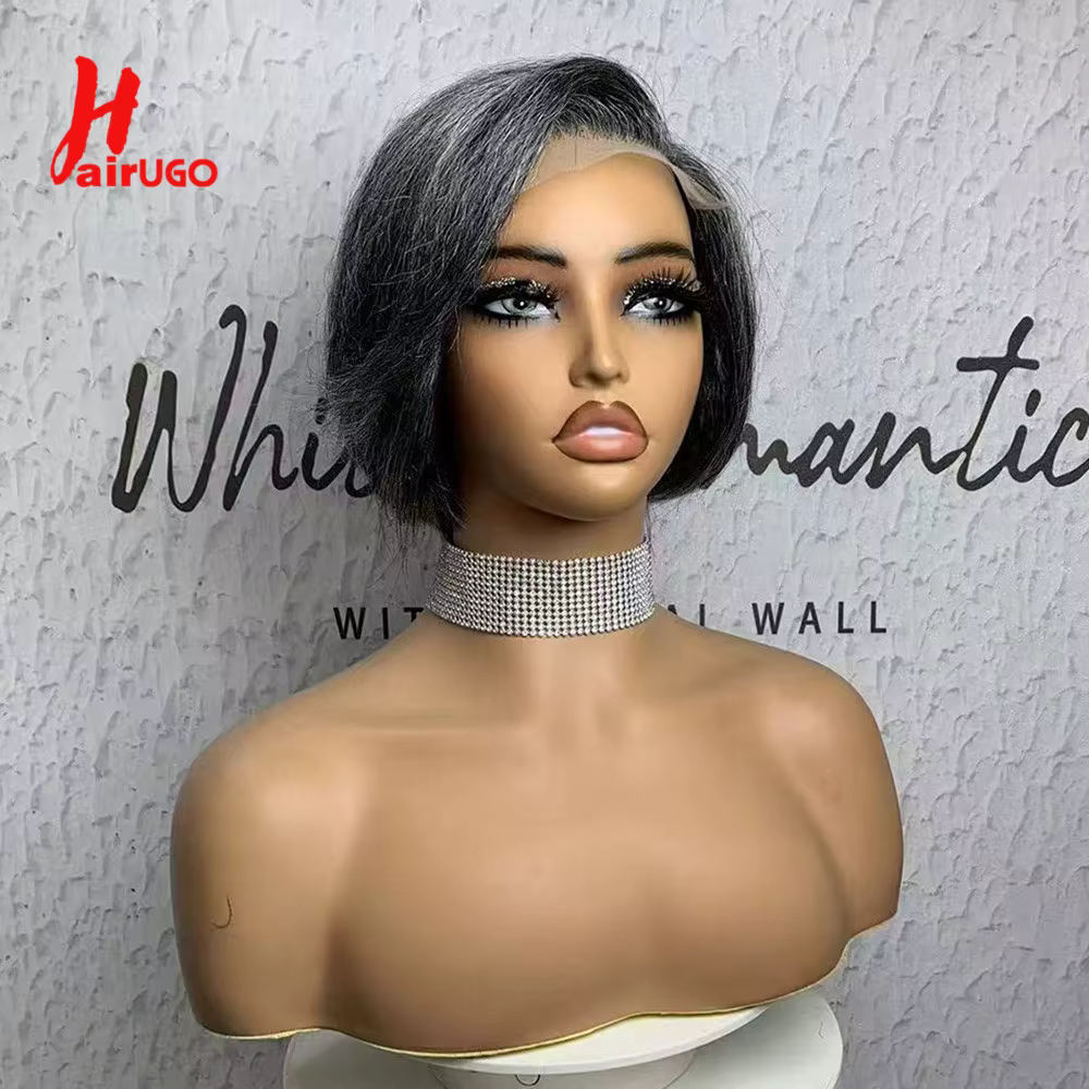 HairUGo-Perruque BOB courte en cheveux humains pour femme