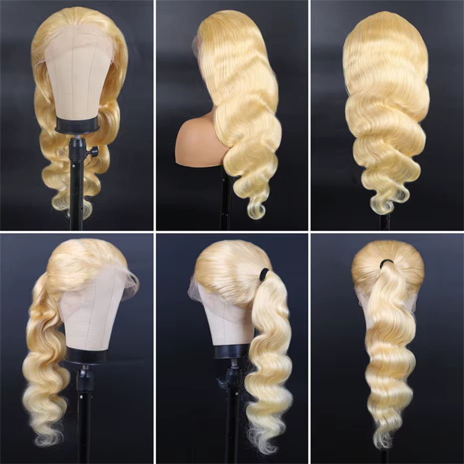Perruque Lace Frontale 360 Blonde 613 en Cheveux Humains Pré-Pluckée