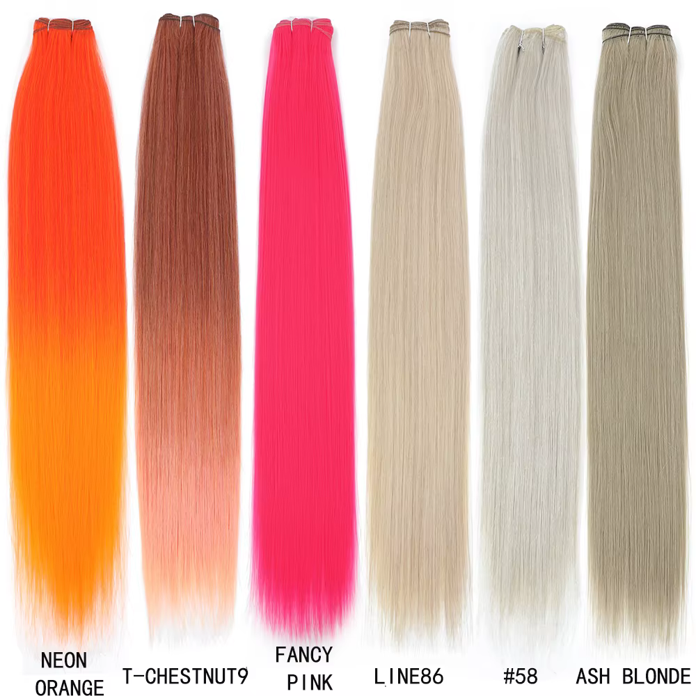 Extensions de Cheveux Synthétiques Naturels Yaki Rose Fantaisie 30 Pouces Lisses Comme des Baguettes 150g 200g Couleur Châtain Orange Cuivré