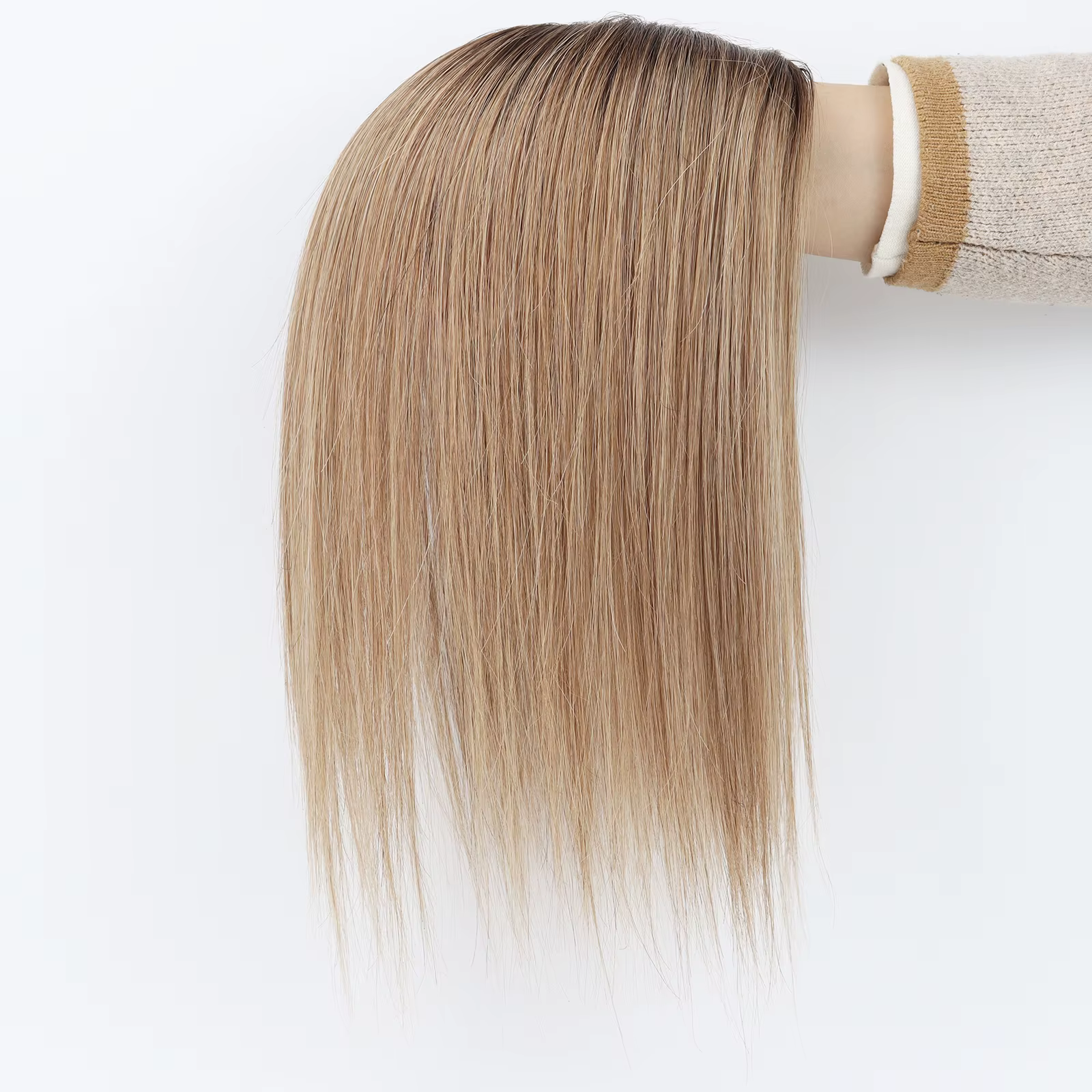 Topper capillaire 14 pouces ombré blond avec base en soie et clips