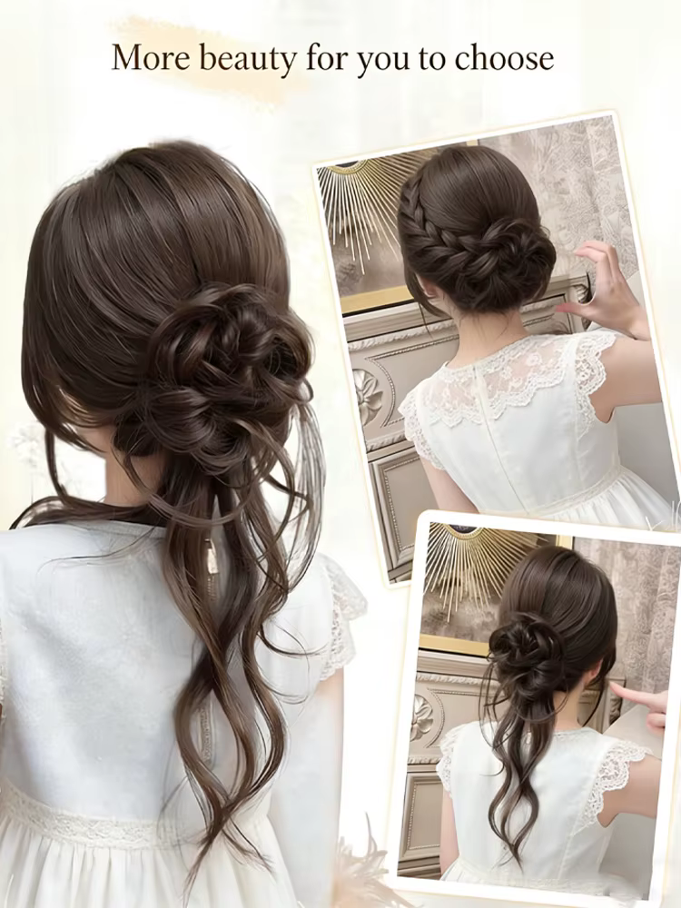 Perruque Dragon Beard Meatball Bun pour femmes et filles