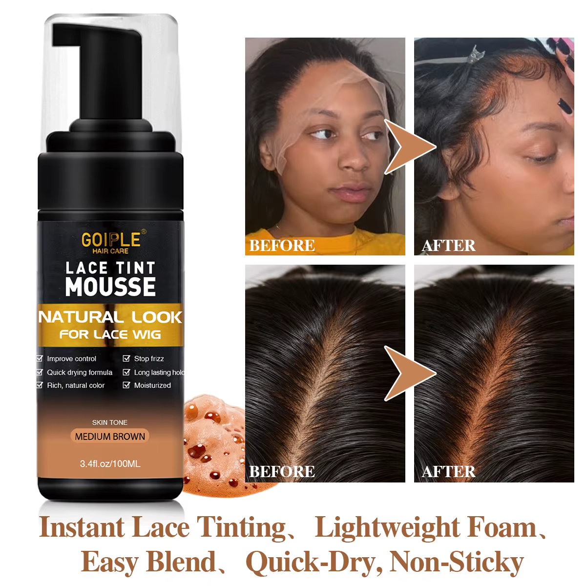 Mousse de teinte légère pour perruque, correspondance instantanée des couleurs, Spray fondant à forte tenue, colle longue durée, Kit d'installation de perruque, style de perruque