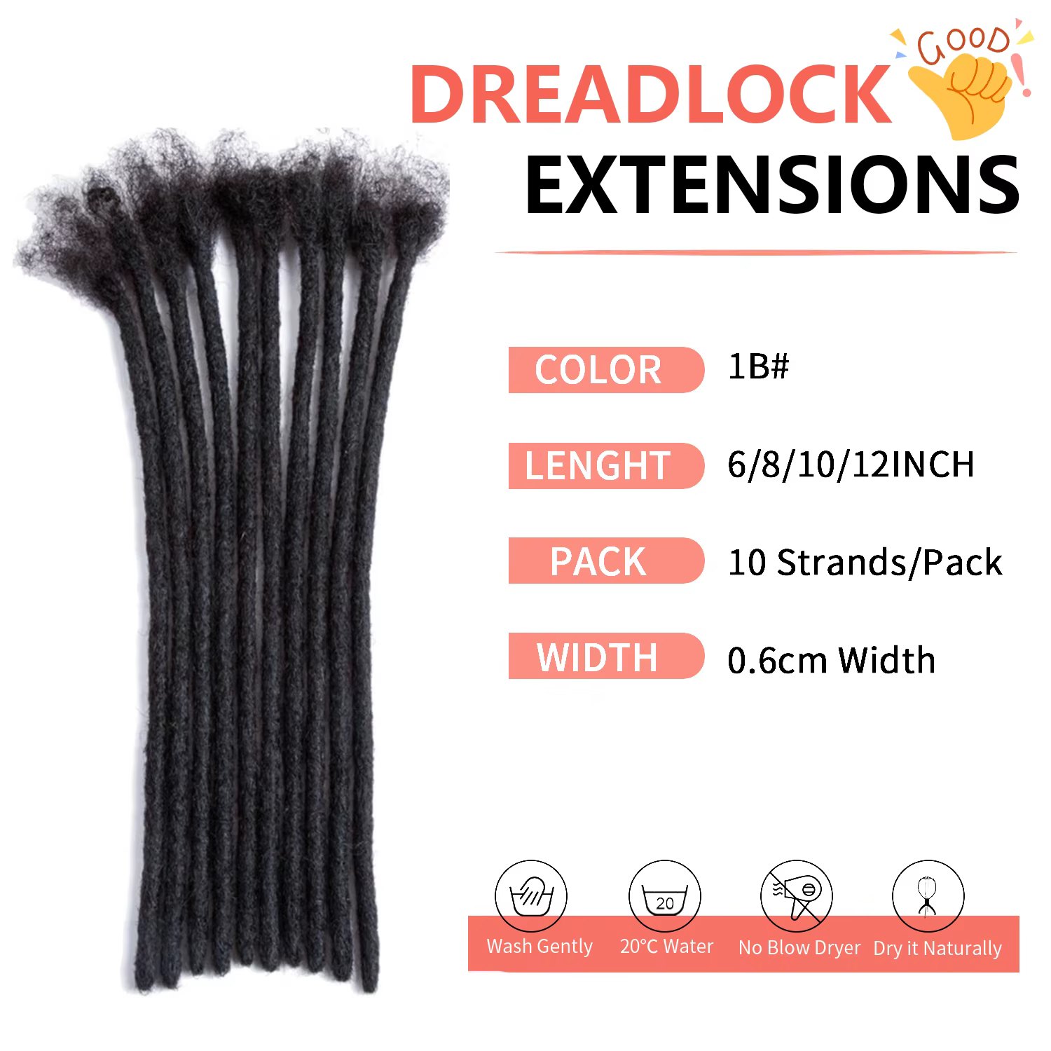 6-12 poucesDreadlocks Extensions synthétiques dreads cheveux Reggae Hip-hop synthétique Afro crépus Style Locs