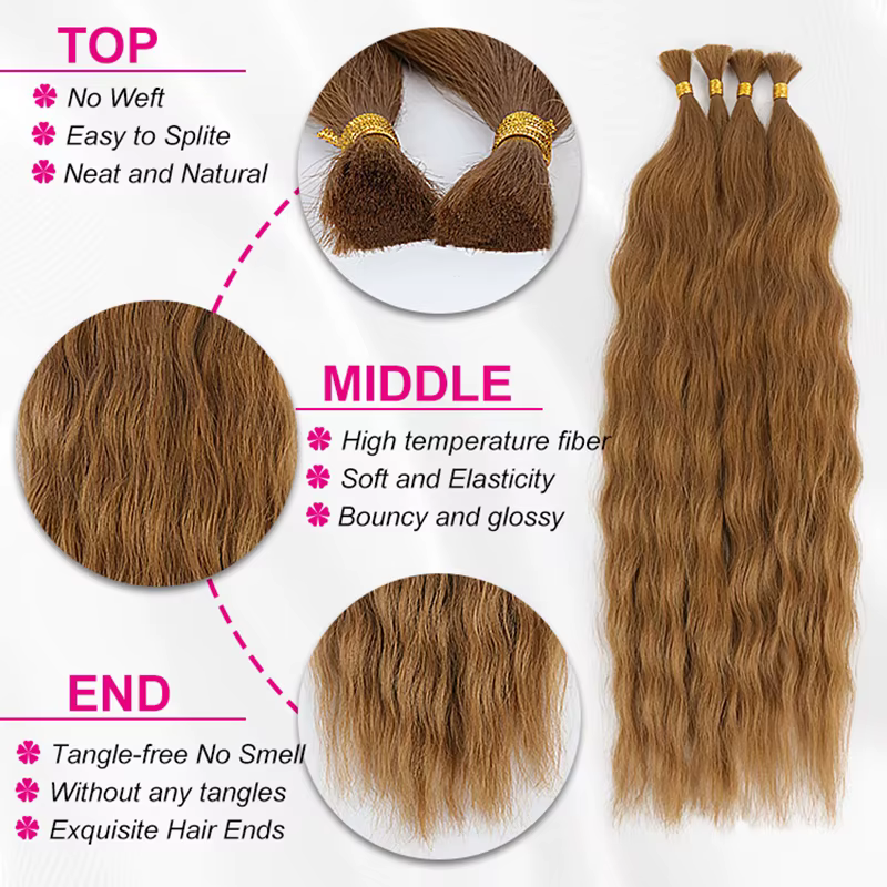 Extensions de cheveux synthétiques noirs blond miel super ondulés en vrac sans trame pour femmes