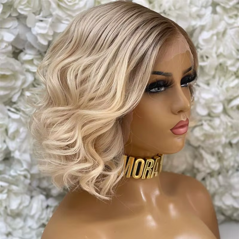 Perruque blonde Bob courte ondulée pour femme