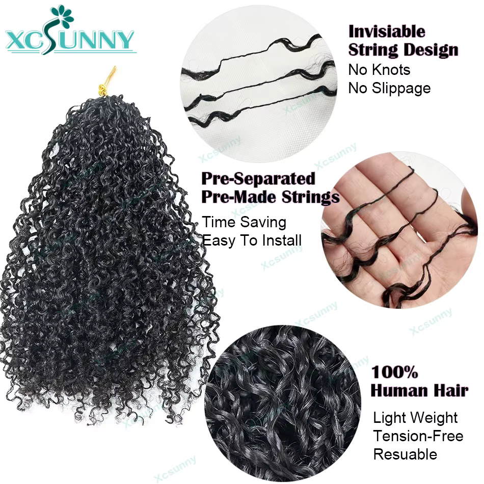 K Inky bouclés Crochet Extensions de cheveux humains Afro crépus pré-séparés sans noeuds