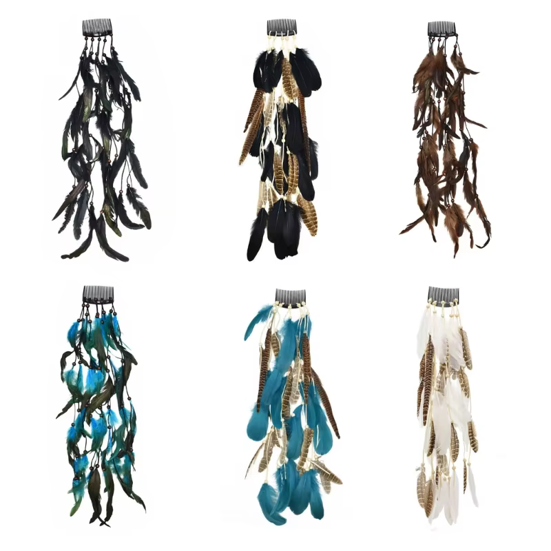 Peigne à cheveux en plumes colorées pour femmes