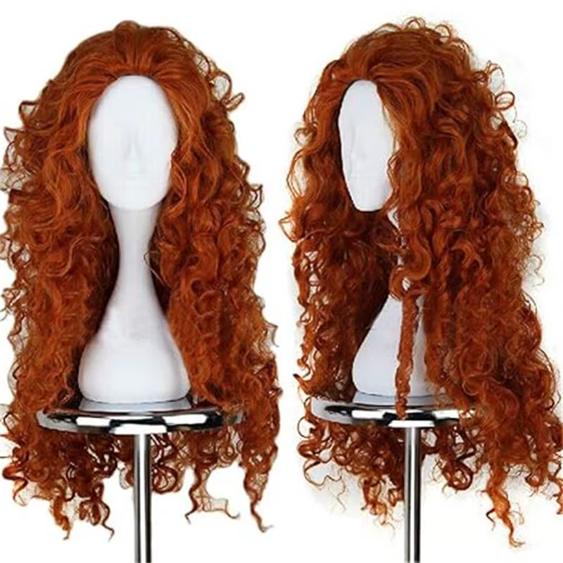 Perruque synthétique longue bouclée rouge marron
