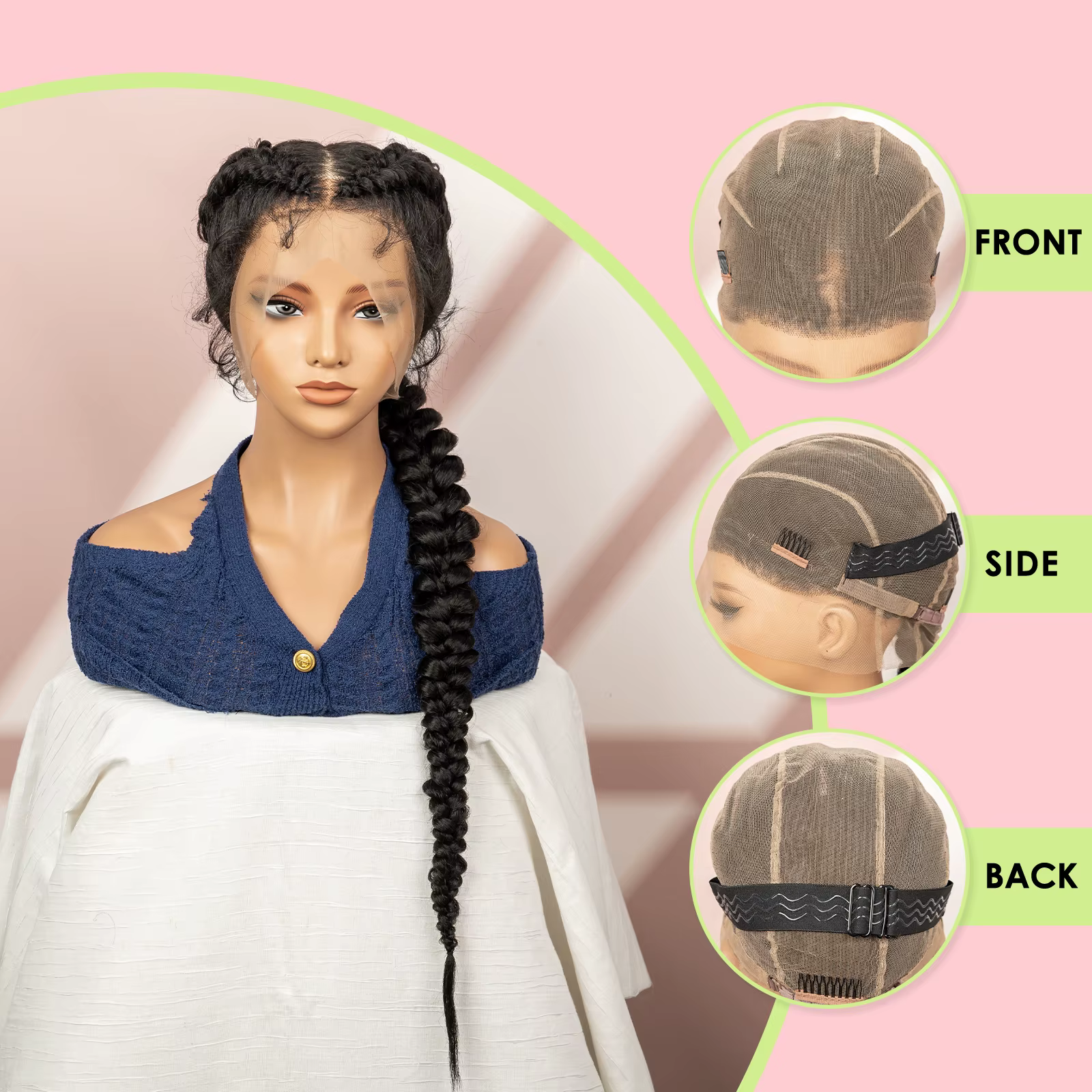 Cornrow tressé perruques pour femmes sans noeud 30 pouces synthétique Conrow tresses perruque avec bébé cheveux queue