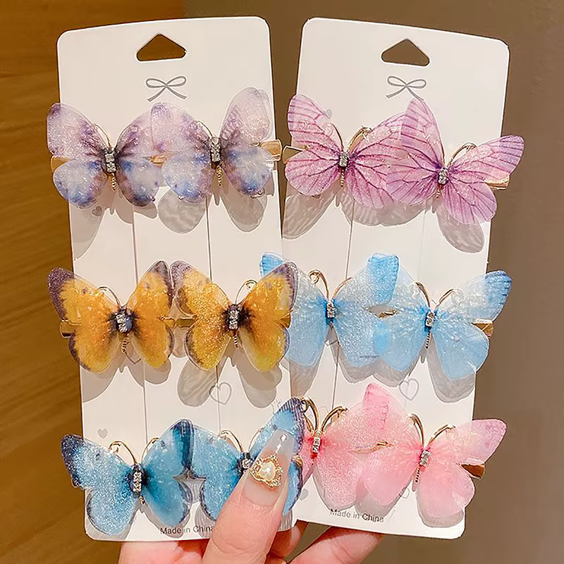 Épingles à cheveux papillon colorées pour filles