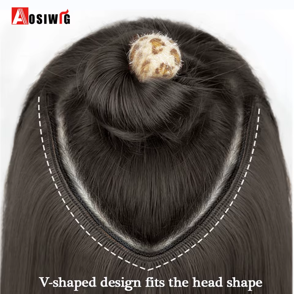 Extension de Cheveux Synthétiques Longs et Lisses en Forme de V