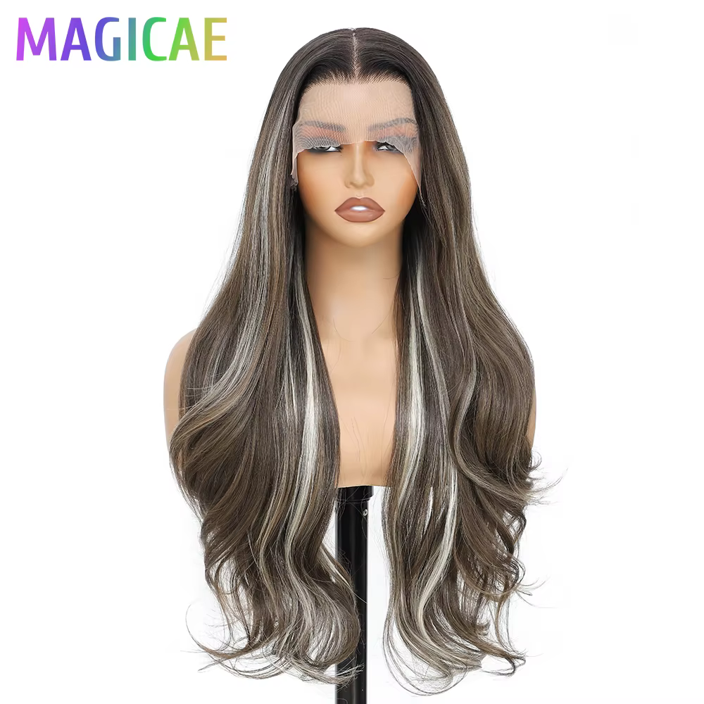Magicae 30 pouces 13X4 vague de corps dentelle frontale perruques Ombre brun blond 613 #