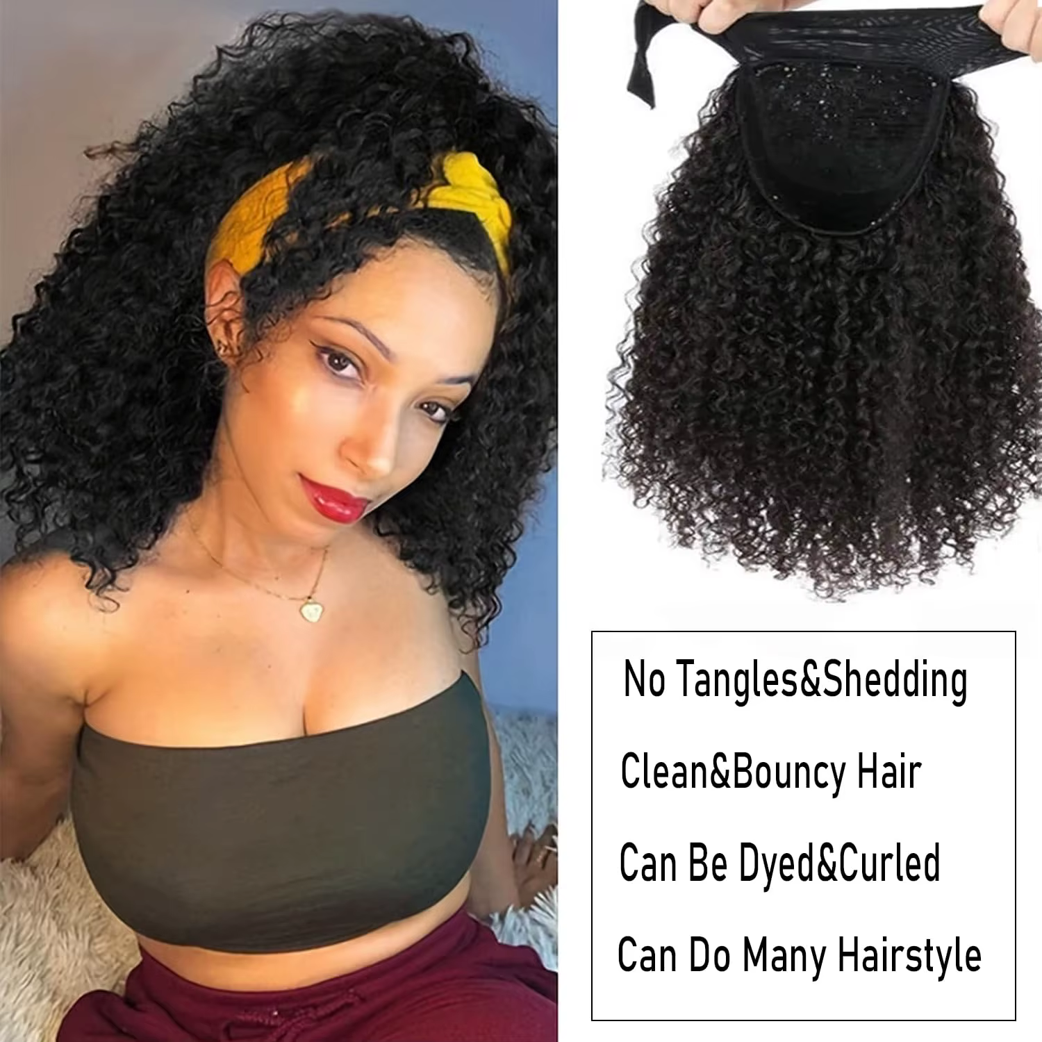 YAVIDA bandeau bouclé perruque cheveux humains 10-24