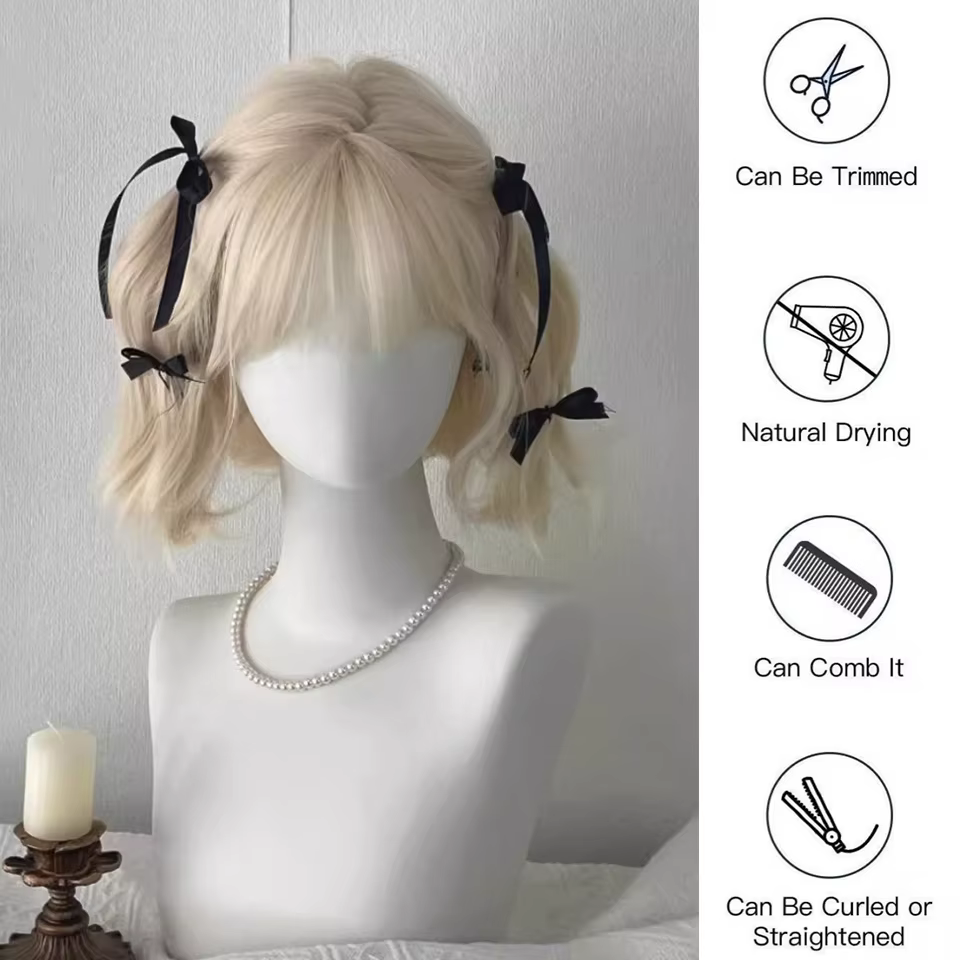 Perruque synthétique Lolita cheveux courts bouclés 12 pouces