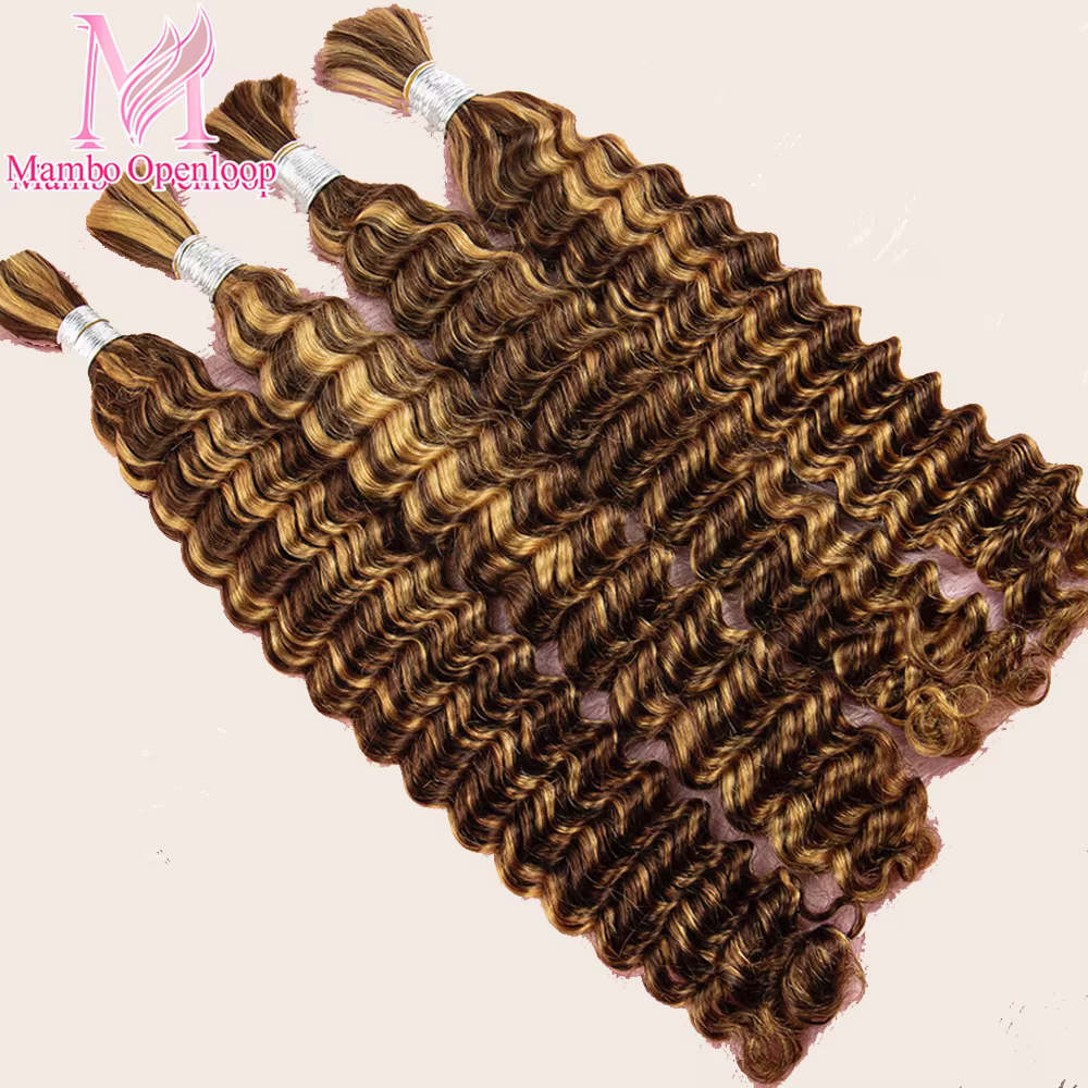 Cheveux humains à tresser style bohème 4/27, ondulés profonds, en vrac, sans trame, extensions de cheveux bouclés pour tresses bohèmes