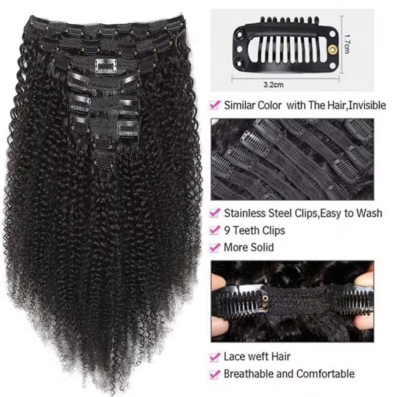 Extensions de cheveux humains afro à clipser