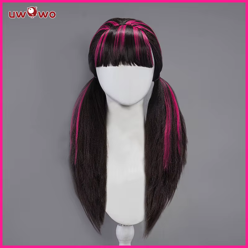 EN STOCK UWOWO Draculauraa Cosplay perruque cheveux longs 60CM de Long noir rose