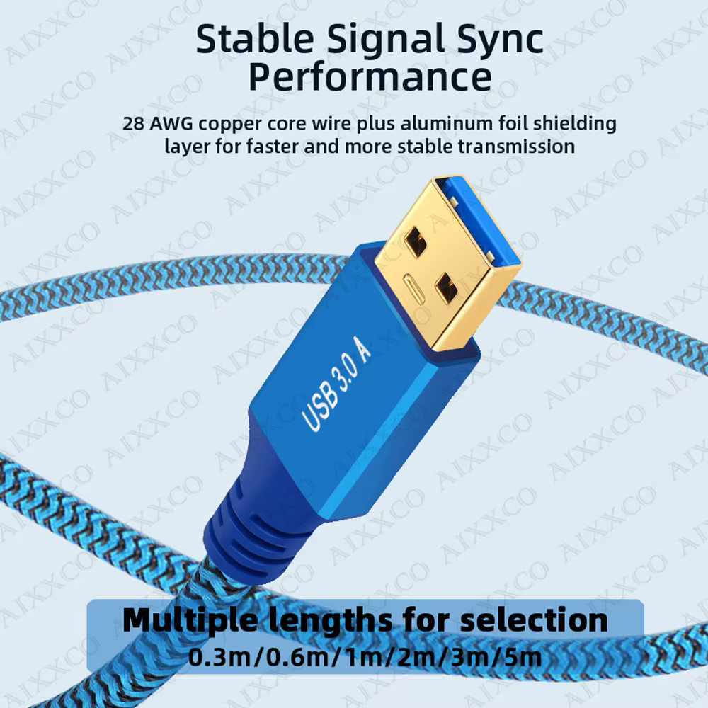 Câble d'extension USB AIXXCO USB 3.0 2.0, cordon d'extension de type A mâle vers femelle, câble de transfert de données pour PC TV, câble d'extension USB