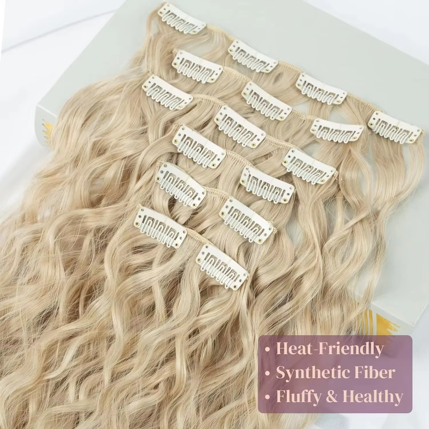 Extensions de cheveux à clipser, 16 clips, 22 pouces de long, extensions de cheveux ondulés pour femmes, extensions de cheveux synthétiques pour tête entière