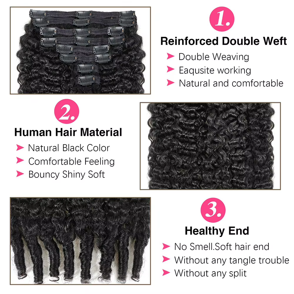 Extensions de cheveux bouclés à clipser, couleur noir naturel, pour femmes, cheveux brésiliens, pointes en spirale, 100% cheveux humains