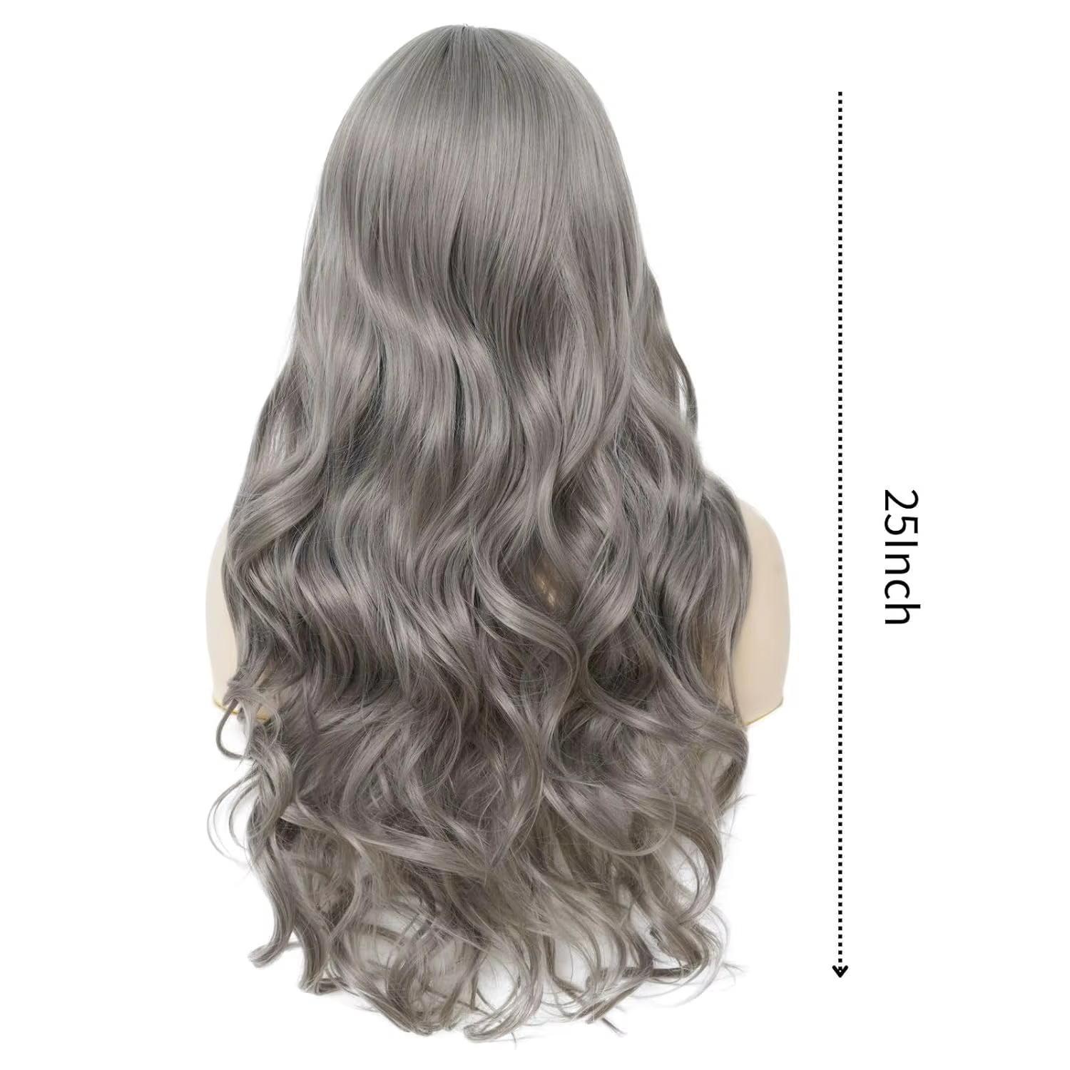 Perruque synthétique Grandma Grey de 26 pouces avec grandes vagues pour cosplay d'Halloween