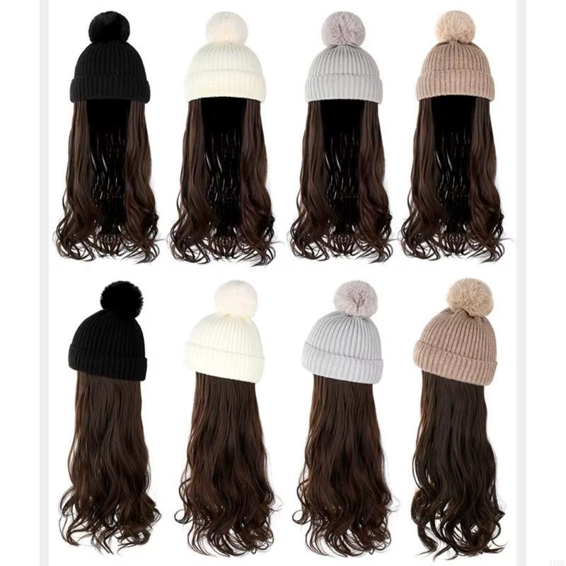 Chapeau tricoté avec Extensions cheveux pour filles