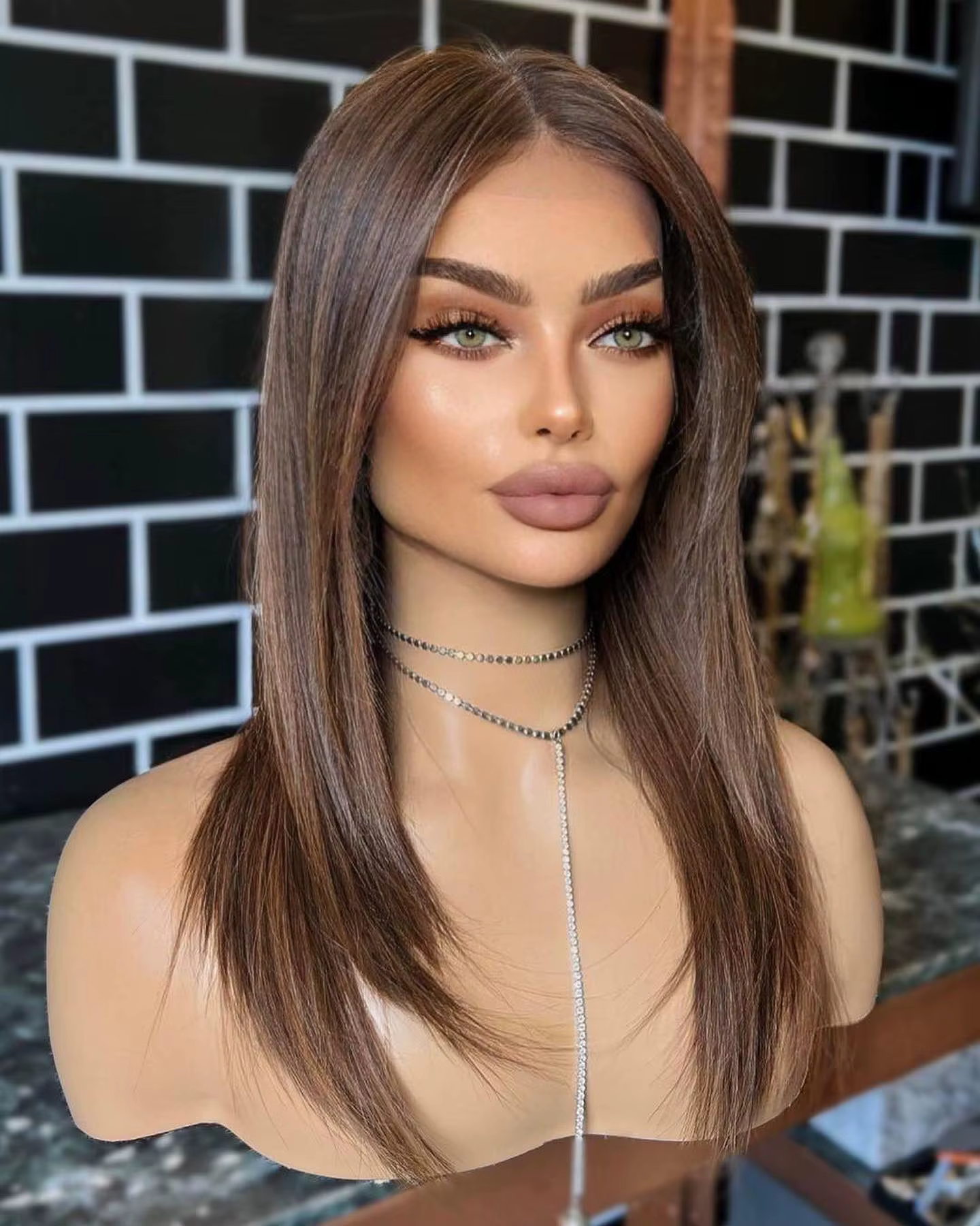 Perruque Lace Front Wig synthétique lisse marron foncé 13 × 4