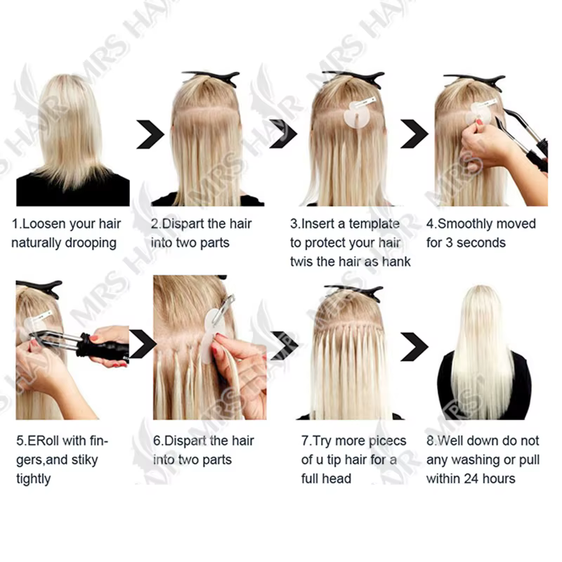 Extensions de cheveux humains à pointe plate en kératine personnalisées