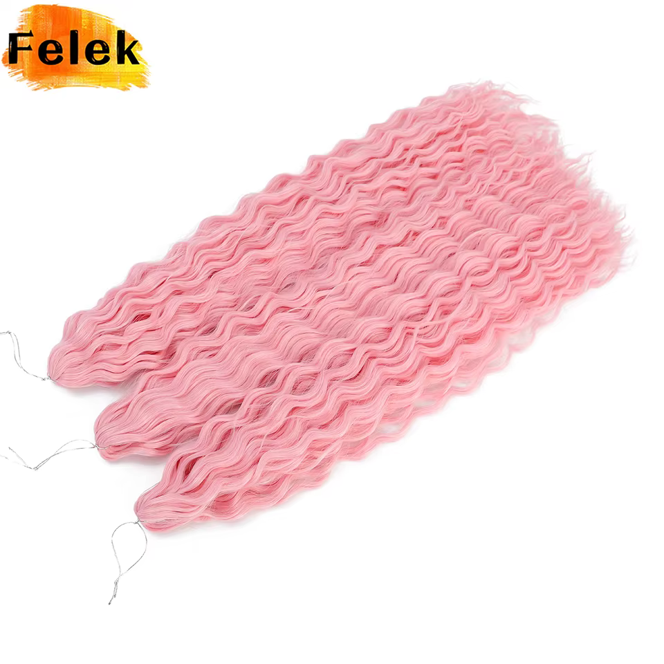 Extension capillaire tressée rose ombré marron gris bleu Ariel Curl Crochet tresses synthétique vague d'eau torsion