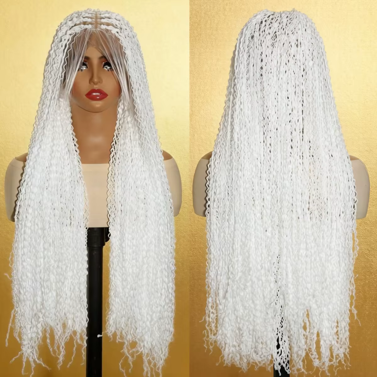 Perruque tressée synthétique longue en dentelle blanche pour femmes