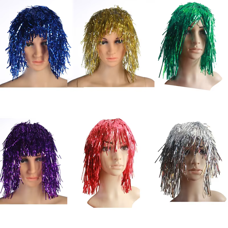 Hommes femmes dame coloré fil de pluie gland Paillette perruque Bar Disco Clown désordre cheveux décoration accessoires fête tête porter noël