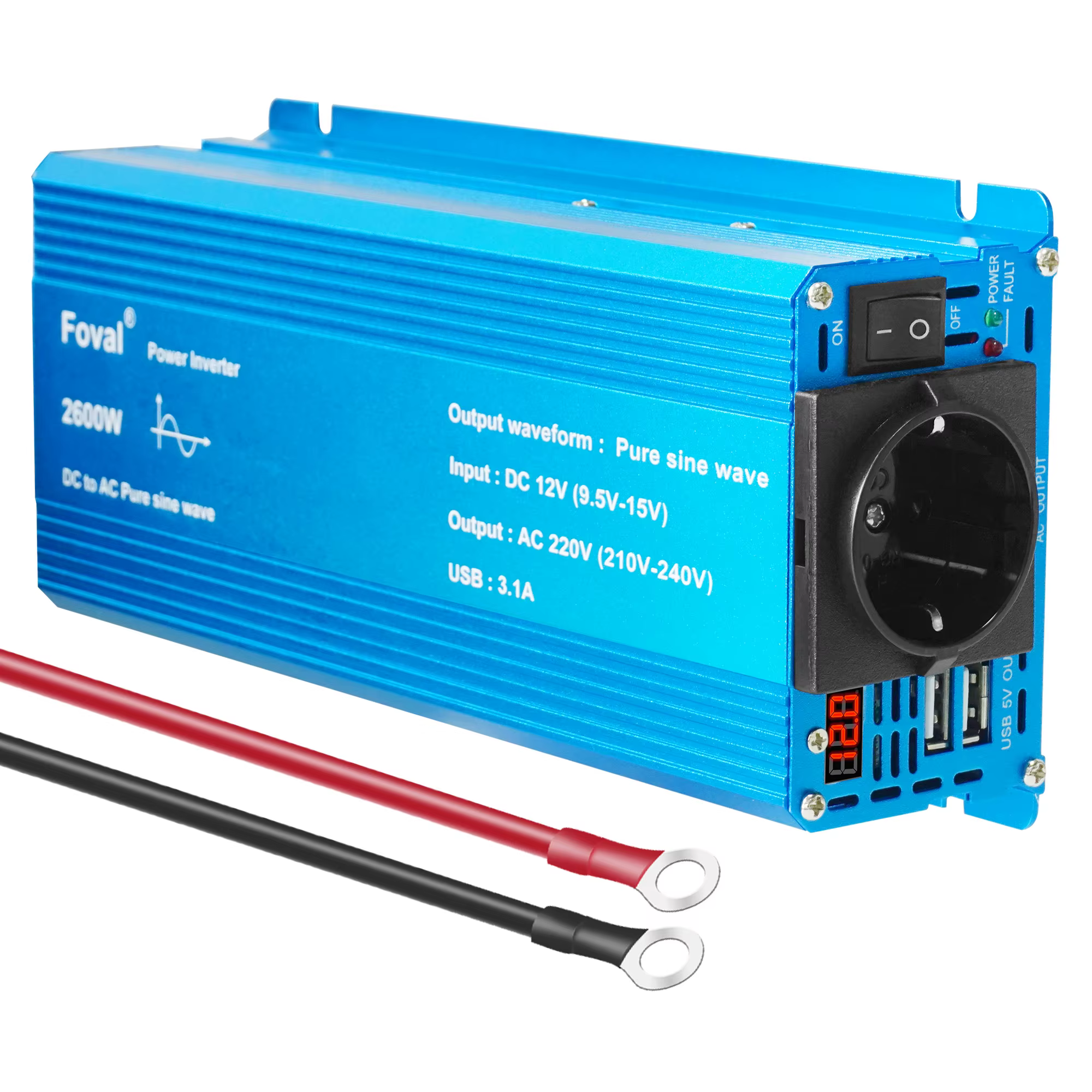 Onduleur à onde sinusoïdale Pure DC 12V à AC 220V 230V 1500W/2200W/2600W, convertisseur de transfert de tension, prise ue universelle, accessoires automobiles